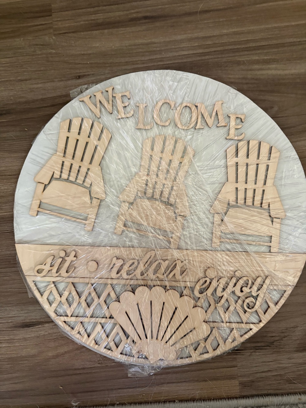 Wooden Welcome Porch Sign - Natural Wood & White